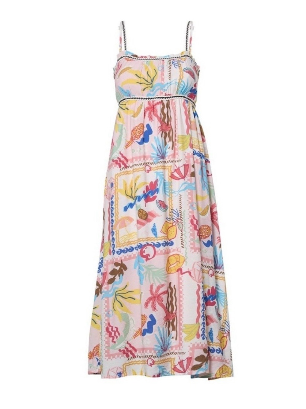 Blu Pepper Illustrated Tropical Print Maxi Dress